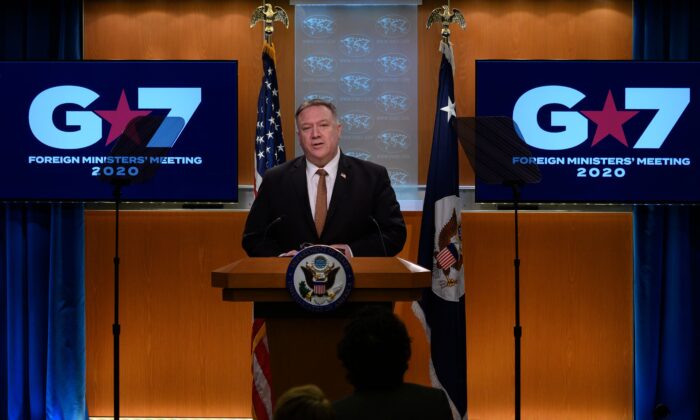 Secretary of State Mike Pompeo speaks during a press conference at the State Department in Washington on March 25, 2020. 