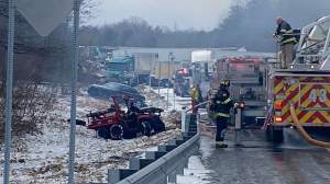 Image 1 of 4
A pile-up of 50 to 60 cars left three people dead on Monday in Schuylkill County.  (WOLF)